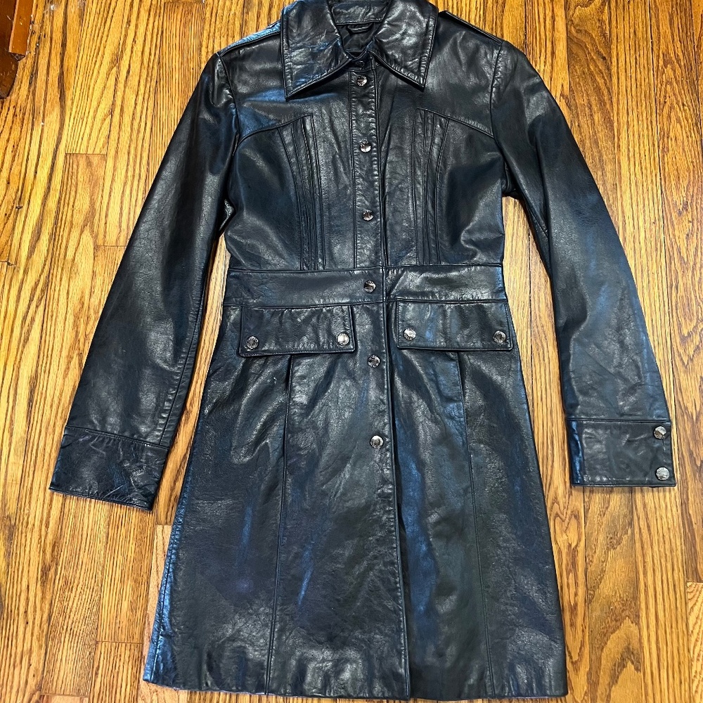 Guess Genuine Leather Trench Coat Mid Length Jacket XS